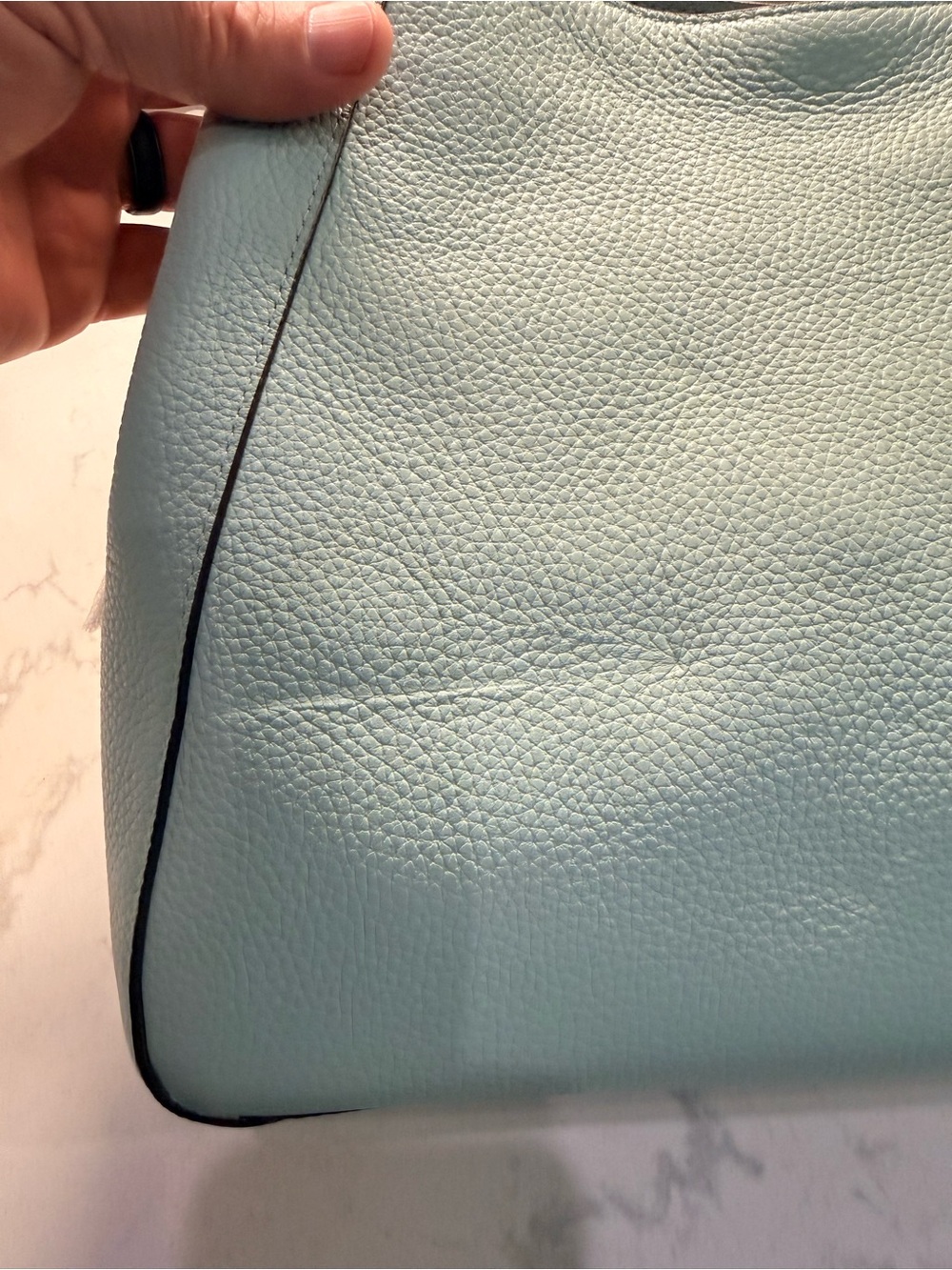 Kate Spade Light Green Pebbled Leather Shoulder Bag with Black Piping - Picture 10 of 10